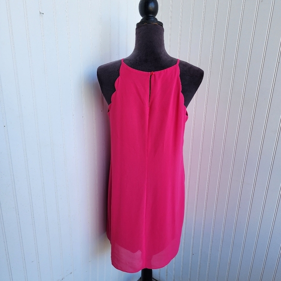 I.N. San Francisco Sleeveless Halter Neck Scalloped Chiffon Shift Dress Pink L - Picture 8 of 13